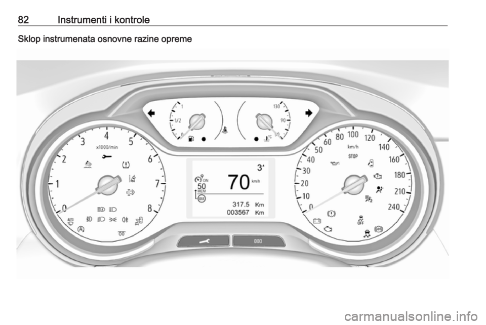 OPEL CROSSLAND X 2018 Priručnik za vlasnika (in Croatian) 82Instrumenti i kontroleSklop instrumenata osnovne razine opreme OPEL CROSSLAND X 2018 Priručnik za vlasnika (in Croatian) 82Instrumenti i kontroleSklop instrumenata osnovne razine opreme