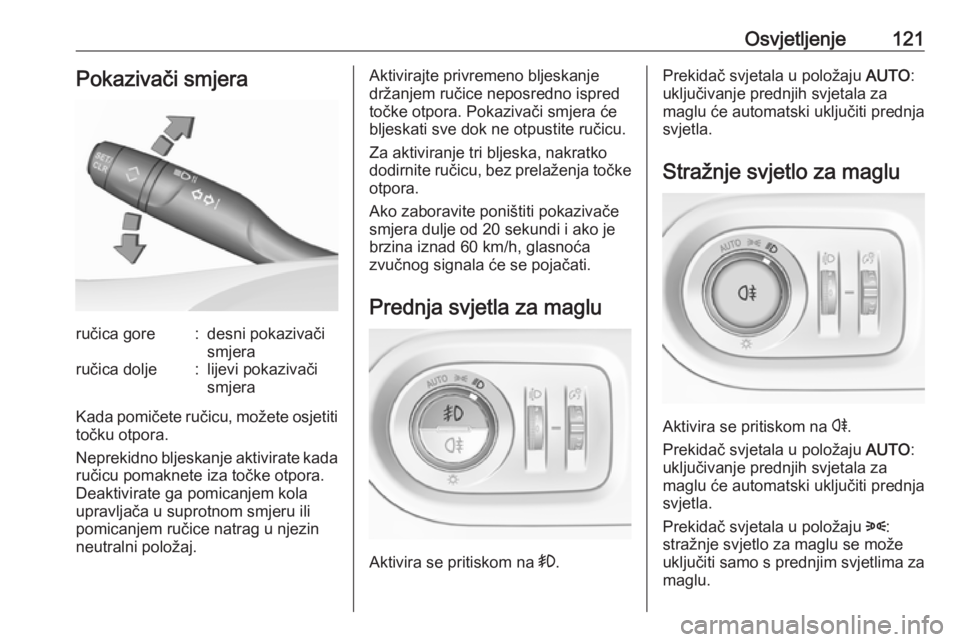 OPEL GRANDLAND X 2019  Priručnik za vlasnika (in Croatian) Osvjetljenje121Pokazivači smjeraručica gore:desni pokazivači
smjeraručica dolje:lijevi pokazivači
smjera
Kada pomičete ručicu, možete osjetiti točku otpora.
Neprekidno bljeskanje aktivirate k