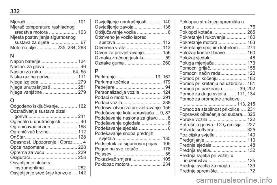 OPEL INSIGNIA 2016  Priručnik za vlasnika (in Croatian) 332Mjerači........................................ 101
Mjerač temperature rashladnog sredstva motora  .....................103
Mjesta postavljanja sigurnosnog sustava za dijete  ....................
