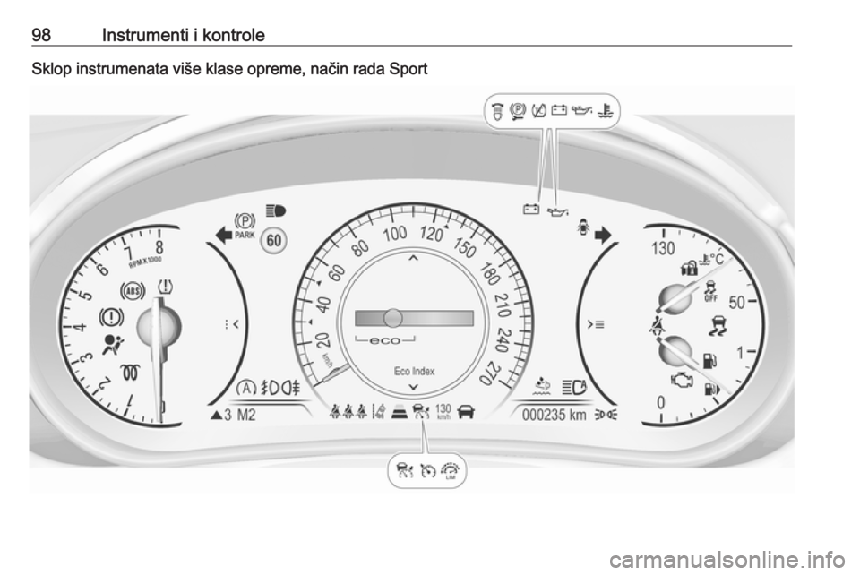 OPEL INSIGNIA 2016  Priručnik za vlasnika (in Croatian) 98Instrumenti i kontroleSklop instrumenata više klase opreme, način rada Sport 