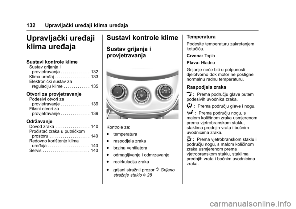 OPEL KARL 2016 Priručnik za vlasnika (in Croatian) OPEL Karl Owner Manual (GMK-Localizing-EU LHD-9231167) - 2016 - crc -
9/10/15
132 Upravljački uređaji klima uređaja
Upravljački uređaji
klima uređaja
Sustavi kontrole klime
Sustav grijanja iprov OPEL KARL 2016 Priručnik za vlasnika (in Croatian) OPEL Karl Owner Manual (GMK-Localizing-EU LHD-9231167) - 2016 - crc -
9/10/15
132 Upravljački uređaji klima uređaja
Upravljački uređaji
klima uređaja
Sustavi kontrole klime
Sustav grijanja iprov