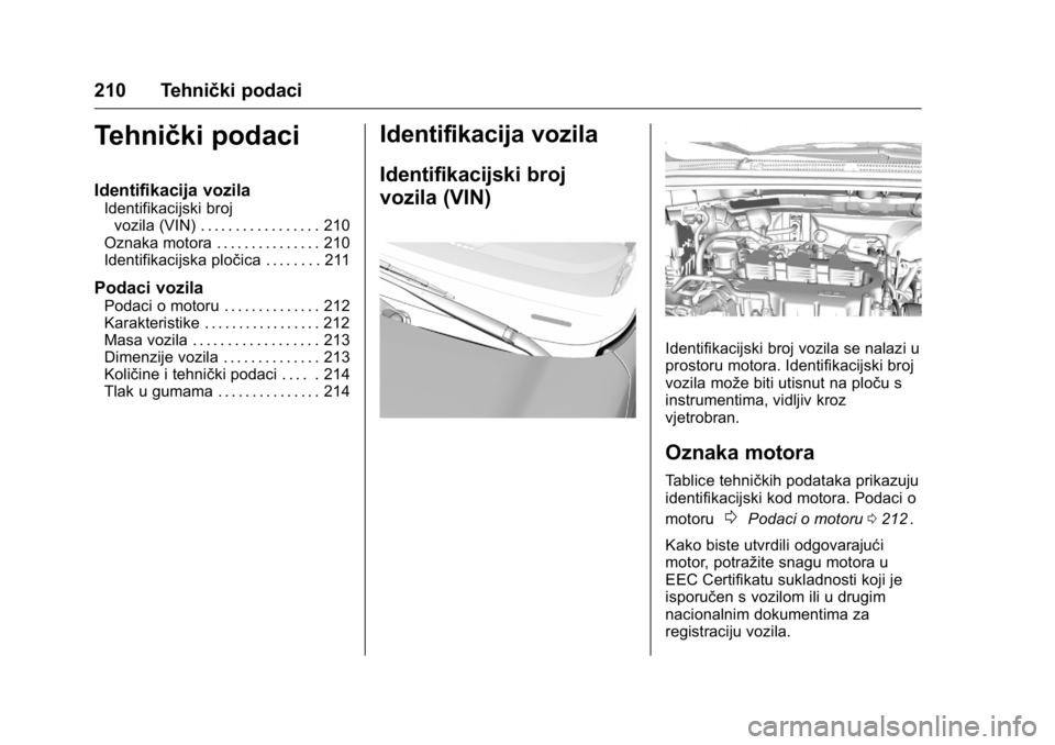 OPEL KARL 2016 Priručnik za vlasnika (in Croatian) OPEL Karl Owner Manual (GMK-Localizing-EU LHD-9231167) - 2016 - crc -
9/10/15
210 Tehnički podaci
Tehnički podaci
Identifikacija vozila
Identifikacijski brojvozila (VIN) . . . . . . . . . . . . . . OPEL KARL 2016 Priručnik za vlasnika (in Croatian) OPEL Karl Owner Manual (GMK-Localizing-EU LHD-9231167) - 2016 - crc -
9/10/15
210 Tehnički podaci
Tehnički podaci
Identifikacija vozila
Identifikacijski brojvozila (VIN) . . . . . . . . . . . . . .