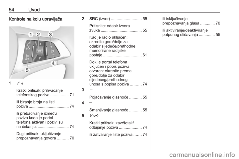 OPEL KARL 2017 Priručnik za Infotainment (in Croatian) 54UvodKontrole na kolu upravljača
1qw
Kratki pritisak: prihvaćanje telefonskog poziva ................71
ili biranje broja na listi
poziva .................................... 74
ili prebacivanje iz OPEL KARL 2017 Priručnik za Infotainment (in Croatian) 54UvodKontrole na kolu upravljača
1qw
Kratki pritisak: prihvaćanje telefonskog poziva ................71
ili biranje broja na listi
poziva .................................... 74
ili prebacivanje iz