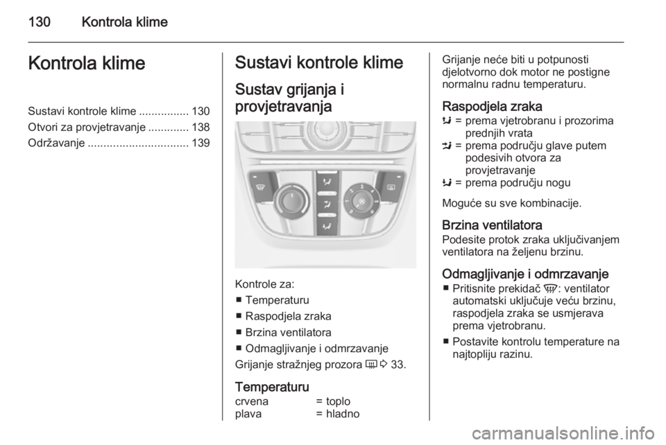 OPEL MERIVA 2015 Priručnik za vlasnika (in Croatian) 130Kontrola klimeKontrola klimeSustavi kontrole klime................130
Otvori za provjetravanje .............138
Održavanje ................................ 139Sustavi kontrole klime
Sustav grijanj OPEL MERIVA 2015 Priručnik za vlasnika (in Croatian) 130Kontrola klimeKontrola klimeSustavi kontrole klime................130
Otvori za provjetravanje .............138
Održavanje ................................ 139Sustavi kontrole klime
Sustav grijanj