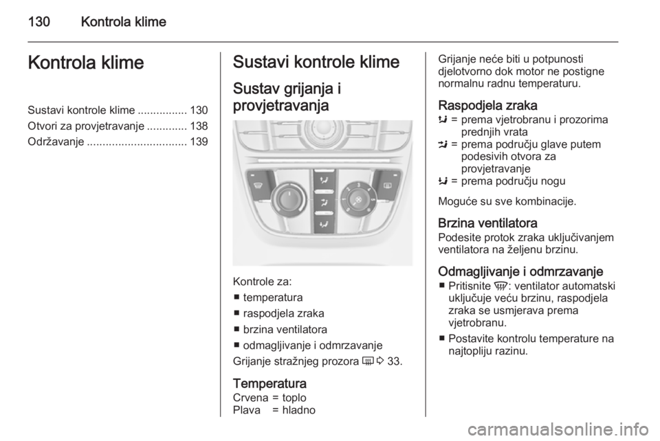 OPEL MERIVA 2015.5 Priručnik za vlasnika (in Croatian) 130Kontrola klimeKontrola klimeSustavi kontrole klime................130
Otvori za provjetravanje .............138
Održavanje ................................ 139Sustavi kontrole klime
Sustav grijanj OPEL MERIVA 2015.5 Priručnik za vlasnika (in Croatian) 130Kontrola klimeKontrola klimeSustavi kontrole klime................130
Otvori za provjetravanje .............138
Održavanje ................................ 139Sustavi kontrole klime
Sustav grijanj