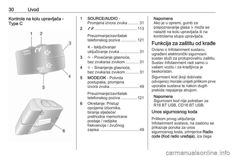 OPEL MOVANO_B 2019 Priručnik za Infotainment (in Croatian) 30UvodKontrole na kolu upravljača -
Type C1 SOURCE/AUDIO -
Promjena izvora zvuka .......... 31
2 78 ...................................... 113
Preuzimanje/završetak
telefonskog poziva ............. OPEL MOVANO_B 2019 Priručnik za Infotainment (in Croatian) 30UvodKontrole na kolu upravljača -
Type C1 SOURCE/AUDIO -
Promjena izvora zvuka .......... 31
2 78 ...................................... 113
Preuzimanje/završetak
telefonskog poziva .............