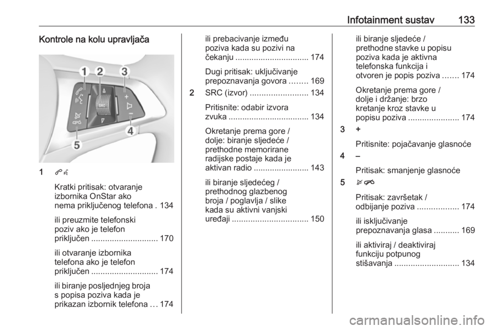OPEL ZAFIRA C 2019 Priručnik za vlasnika (in Croatian) Infotainment sustav133Kontrole na kolu upravljača
1qw
Kratki pritisak: otvaranje
izbornika OnStar ako
nema priključenog telefona . 134
ili preuzmite telefonski
poziv ako je telefon
priključen ..... OPEL ZAFIRA C 2019 Priručnik za vlasnika (in Croatian) Infotainment sustav133Kontrole na kolu upravljača
1qw
Kratki pritisak: otvaranje
izbornika OnStar ako
nema priključenog telefona . 134
ili preuzmite telefonski
poziv ako je telefon
priključen .....