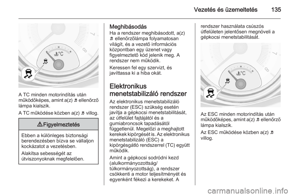 OPEL ADAM 2014.5 Infotainment kézikönyv (in Hungarian) Vezetés és üzemeltetés135
A TC minden motorindítás után
működőképes, amint a(z) b ellenőrző
lámpa kialszik.
A TC működése közben a(z) b villog.
9 Figyelmeztetés
Ebben a különleg OPEL ADAM 2014.5 Infotainment kézikönyv (in Hungarian) Vezetés és üzemeltetés135
A TC minden motorindítás után
működőképes, amint a(z) b ellenőrző
lámpa kialszik.
A TC működése közben a(z) b villog.
9 Figyelmeztetés
Ebben a különleg