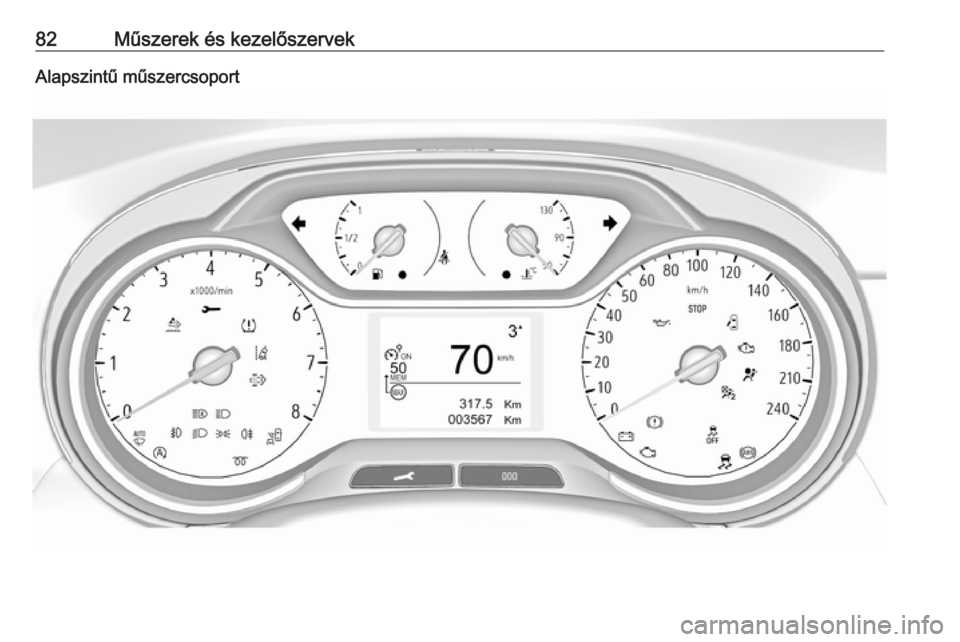 OPEL CROSSLAND X 2017.75 Kezelési útmutató (in Hungarian) 82Műszerek és kezelőszervekAlapszintű műszercsoport OPEL CROSSLAND X 2017.75 Kezelési útmutató (in Hungarian) 82Műszerek és kezelőszervekAlapszintű műszercsoport