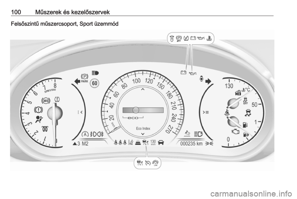 OPEL INSIGNIA 2016 Kezelési útmutató (in Hungarian) 100Műszerek és kezelőszervekFelsőszintű műszercsoport, Sport üzemmód OPEL INSIGNIA 2016 Kezelési útmutató (in Hungarian) 100Műszerek és kezelőszervekFelsőszintű műszercsoport, Sport üzemmód