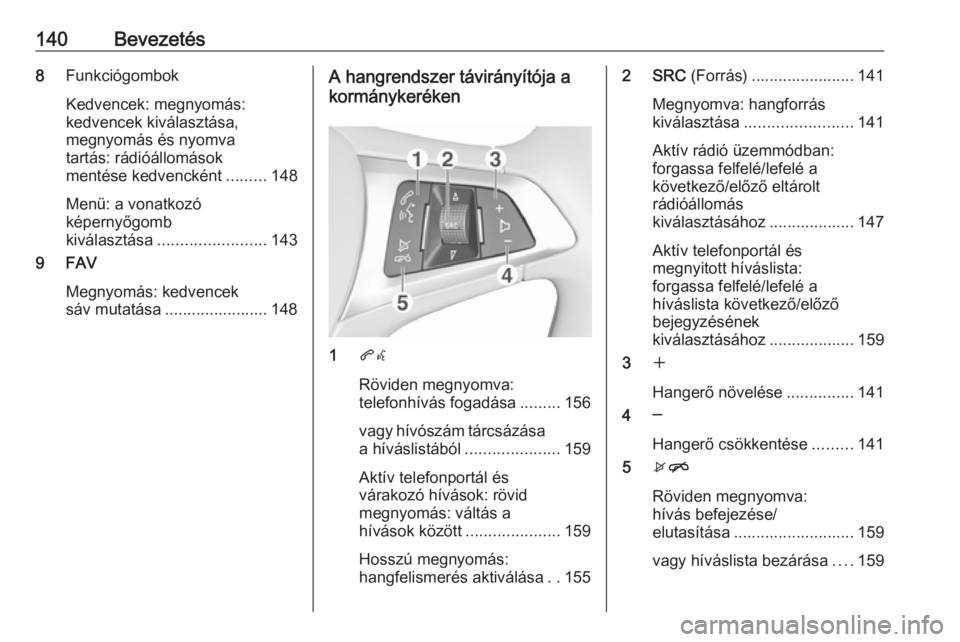OPEL MOKKA X 2017 Infotainment kézikönyv (in Hungarian) 140Bevezetés8Funkciógombok
Kedvencek: megnyomás:
kedvencek kiválasztása,
megnyomás és nyomva
tartás: rádióállomások
mentése kedvencként .........148
Menü: a vonatkozó
képernyőgomb
ki OPEL MOKKA X 2017 Infotainment kézikönyv (in Hungarian) 140Bevezetés8Funkciógombok
Kedvencek: megnyomás:
kedvencek kiválasztása,
megnyomás és nyomva
tartás: rádióállomások
mentése kedvencként .........148
Menü: a vonatkozó
képernyőgomb
ki