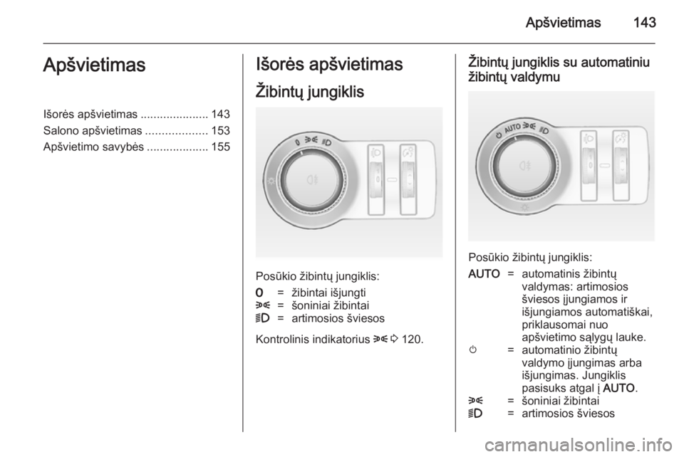 OPEL ASTRA J 2014.5 Savininko vadovas (in Lithuanian) Apšvietimas143ApšvietimasIšorės apšvietimas.....................143
Salono apšvietimas ...................153
Apšvietimo savybės ...................155Išorės apšvietimas
Žibintų jungiklis OPEL ASTRA J 2014.5 Savininko vadovas (in Lithuanian) Apšvietimas143ApšvietimasIšorės apšvietimas.....................143
Salono apšvietimas ...................153
Apšvietimo savybės ...................155Išorės apšvietimas
Žibintų jungiklis