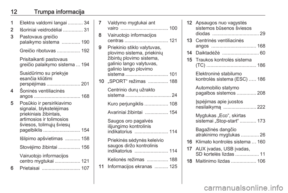 OPEL ASTRA J 2016 Savininko vadovas (in Lithuanian) 12Trumpa informacija1Elektra valdomi langai ...........34
2 Išoriniai veidrodėliai ..............31
3 Pastovaus greičio
palaikymo sistema .............190
Greičio ribotuvas .................192
P OPEL ASTRA J 2016 Savininko vadovas (in Lithuanian) 12Trumpa informacija1Elektra valdomi langai ...........34
2 Išoriniai veidrodėliai ..............31
3 Pastovaus greičio
palaikymo sistema .............190
Greičio ribotuvas .................192
P