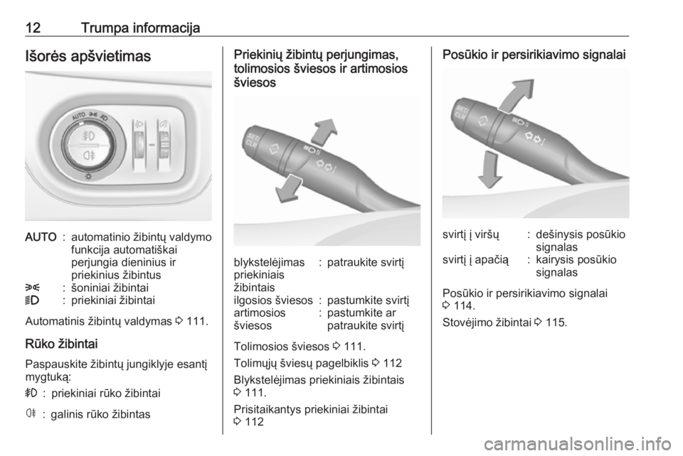 OPEL CROSSLAND X 2017.75  Savininko vadovas (in Lithuanian) 12Trumpa informacijaIšorės apšvietimasAUTO:automatinio žibintų valdymofunkcija automatiškai
perjungia dieninius ir
priekinius žibintus8:šoniniai žibintai9:priekiniai žibintai
Automatinis ži