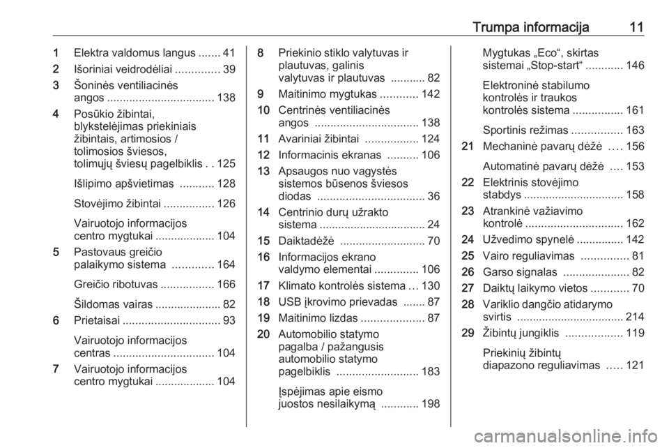OPEL GRANDLAND X 2018.75  Savininko vadovas (in Lithuanian) Trumpa informacija111Elektra valdomus langus .......41
2 Išoriniai veidrodėliai ..............39
3 Šoninės ventiliacinės
angos .................................. 138
4 Posūkio žibintai,
blykste