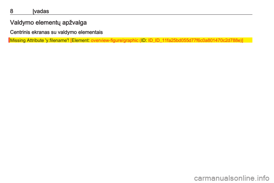 OPEL INSIGNIA 2016  Informacijos ir pramogų sistemos vadovas (in Lithuanian) 8ĮvadasValdymo elementų apžvalgaCentrinis ekranas su valdymo elementais
Missing Attribute 'y.filename'!  [Element:  overview-figure/graphic ( ID: ID_ID_11fa25bd055d77f6c0a801470c2d788e)] 