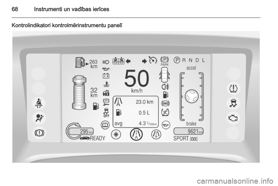 OPEL AMPERA 2012.5  Īpašnieka rokasgrāmata (in Latvian) 68Instrumenti un vadības ierīces
Kontrolindikatori kontrolmērinstrumentu panelī 