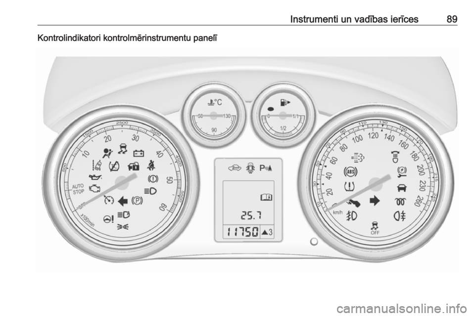OPEL ASTRA J 2018  Īpašnieka rokasgrāmata (in Latvian) Instrumenti un vadības ierīces89Kontrolindikatori kontrolmērinstrumentu panelī 
