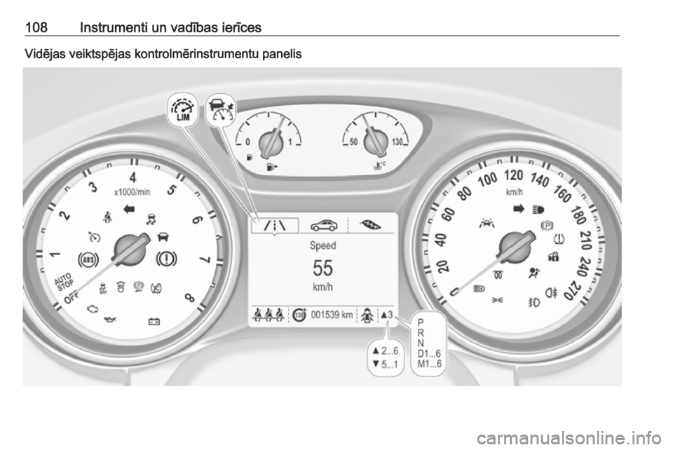 OPEL ASTRA K 2017.5  Īpašnieka rokasgrāmata (in Latvian) 108Instrumenti un vadības ierīcesVidējas veiktspējas kontrolmērinstrumentu panelis 