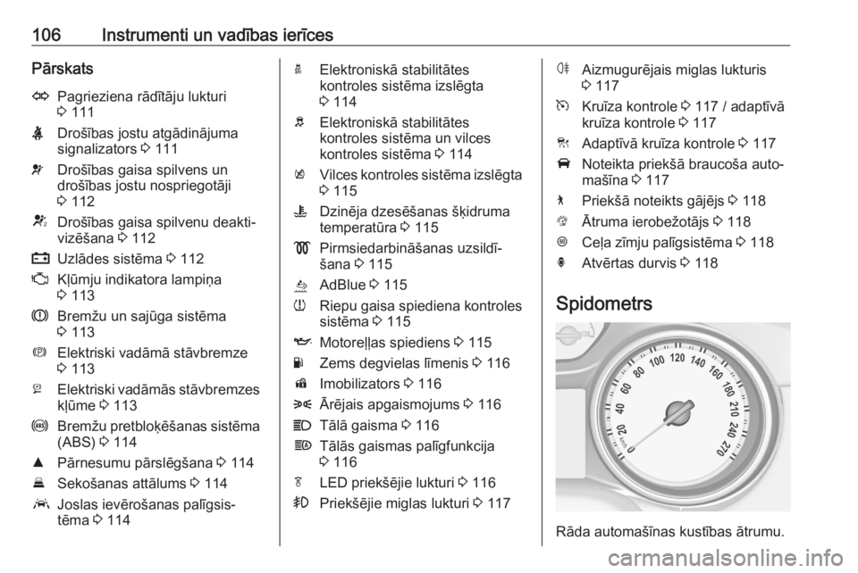 OPEL ASTRA K 2020 Īpašnieka rokasgrāmata (in Latvian) 106Instrumenti un vadības ierīcesPārskatsOPagrieziena rādītāju lukturi
3 111XDrošības jostu atgādinājuma
signalizators 3 111vDrošības gaisa spilvens un
drošības jostu nospriegotāji
3 OPEL ASTRA K 2020 Īpašnieka rokasgrāmata (in Latvian) 106Instrumenti un vadības ierīcesPārskatsOPagrieziena rādītāju lukturi
3 111XDrošības jostu atgādinājuma
signalizators 3 111vDrošības gaisa spilvens un
drošības jostu nospriegotāji
3