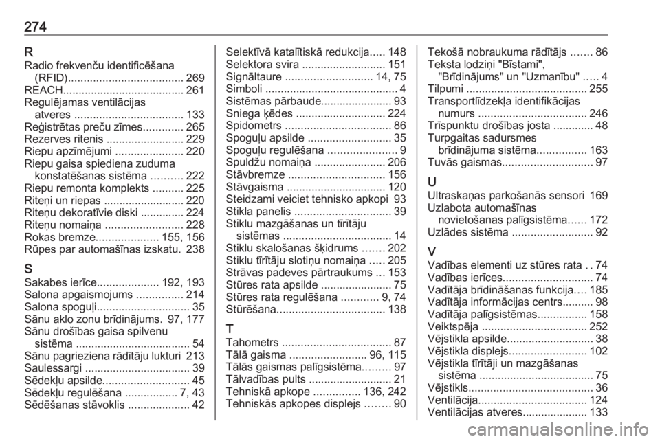OPEL CROSSLAND X 2018.5  Īpašnieka rokasgrāmata (in Latvian) 274RRadio frekvenču identificēšana (RFID) ..................................... 269
REACH ....................................... 261
Regulējamas ventilācijas atveres  ...........................