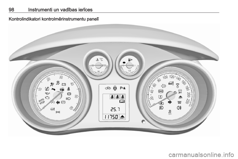 OPEL MERIVA 2016  Īpašnieka rokasgrāmata (in Latvian) 98Instrumenti un vadības ierīcesKontrolindikatori kontrolmērinstrumentu panelī 