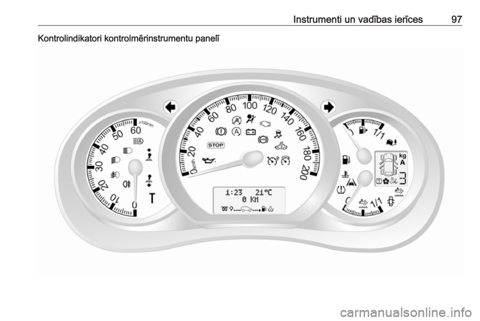 OPEL MOVANO_B 2018 Īpašnieka rokasgrāmata (in Latvian) Instrumenti un vadības ierīces97Kontrolindikatori kontrolmērinstrumentu panelī OPEL MOVANO_B 2018 Īpašnieka rokasgrāmata (in Latvian) Instrumenti un vadības ierīces97Kontrolindikatori kontrolmērinstrumentu panelī