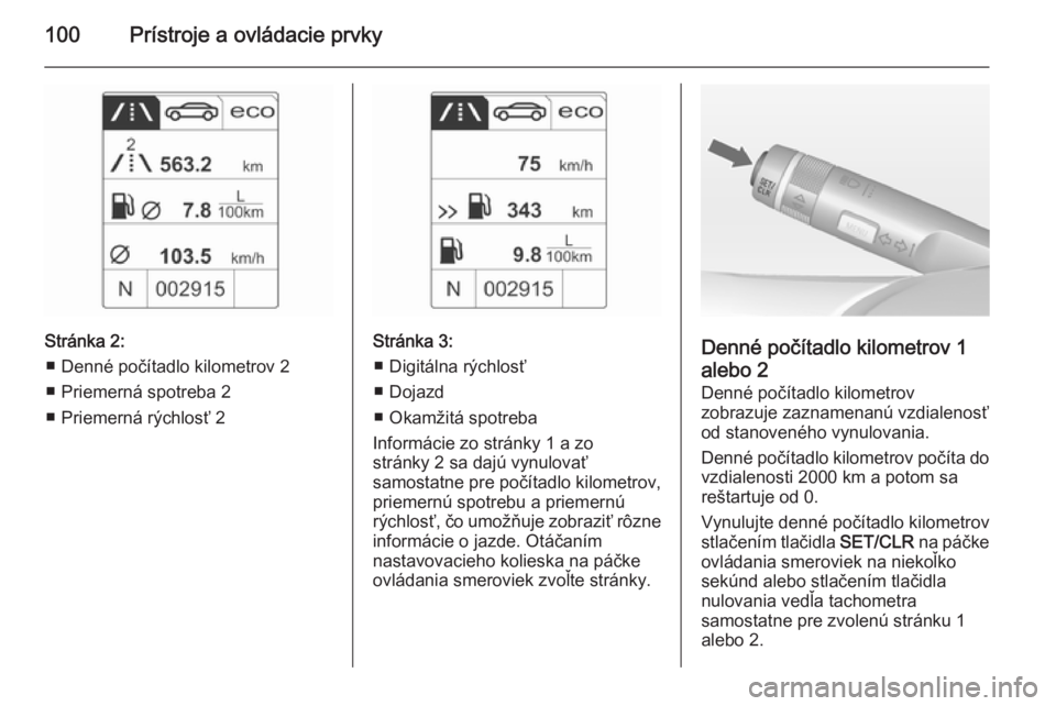 OPEL CASCADA 2014  Používateľská príručka (in Slovak) 100Prístroje a ovládacie prvky
Stránka 2:■ Denné počítadlo kilometrov 2
■ Priemerná spotreba 2
■ Priemerná rýchlosť 2Stránka 3: ■ Digitálna rýchlosť
■ Dojazd
■ Okamžitá spo