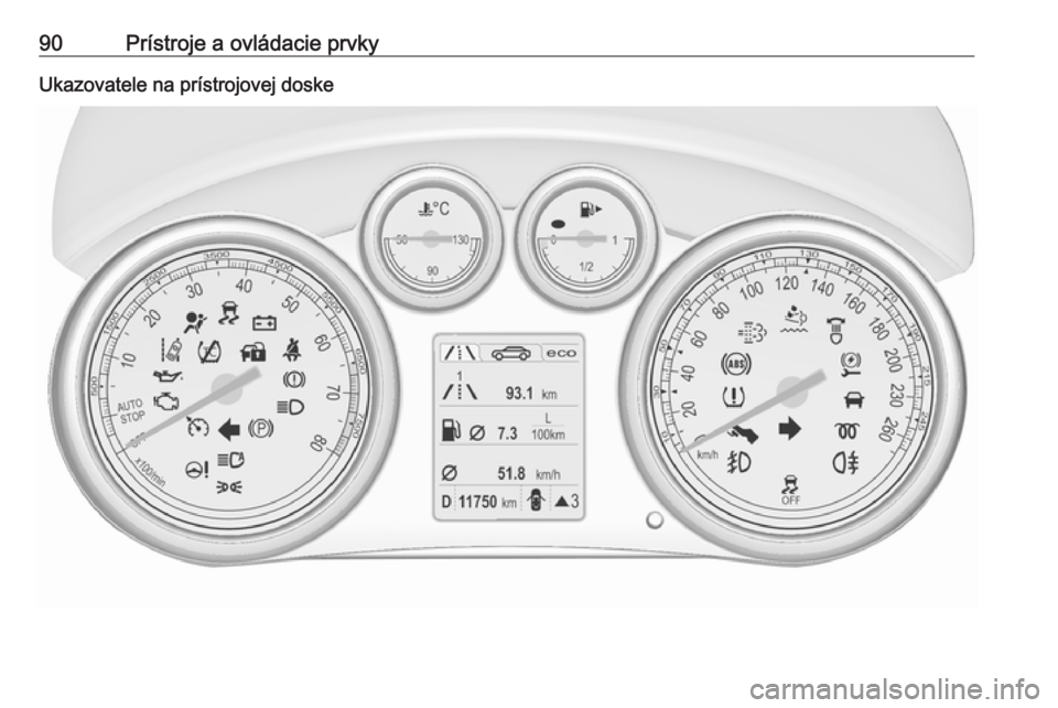 OPEL CASCADA 2018.5  Používateľská príručka (in Slovak) 90Prístroje a ovládacie prvkyUkazovatele na prístrojovej doske 