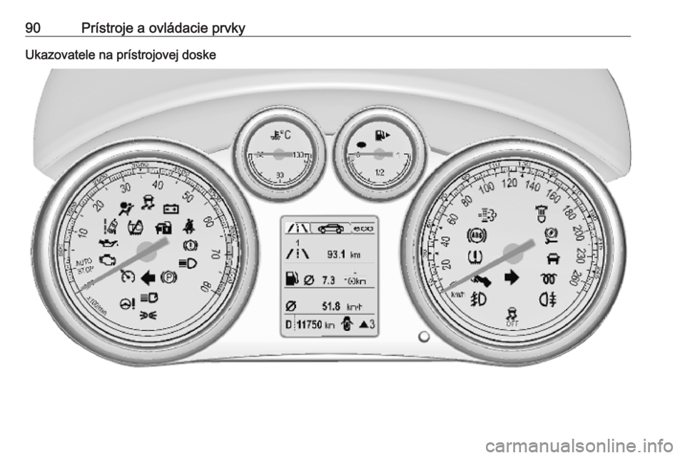 OPEL CASCADA 2019  Používateľská príručka (in Slovak) 90Prístroje a ovládacie prvkyUkazovatele na prístrojovej doske 