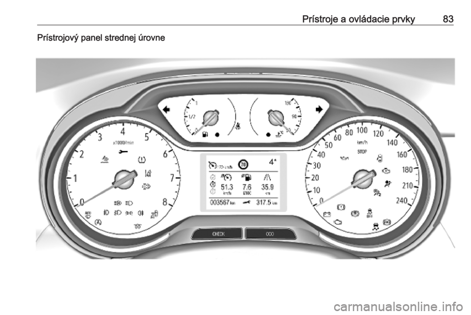 OPEL CROSSLAND X 2018.5 Používateľská príručka (in Slovak) Prístroje a ovládacie prvky83Prístrojový panel strednej úrovne OPEL CROSSLAND X 2018.5 Používateľská príručka (in Slovak) Prístroje a ovládacie prvky83Prístrojový panel strednej úrovne