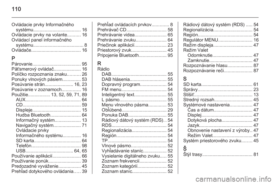 OPEL INSIGNIA 2014.5  Návod na obsluhu informačného systému (in Slovak) 110
Ovládacie prvky Informačnéhosystému ..................................... 16
Ovládacie prvky na volante ..........16
Ovládací panel informačného systému .................................