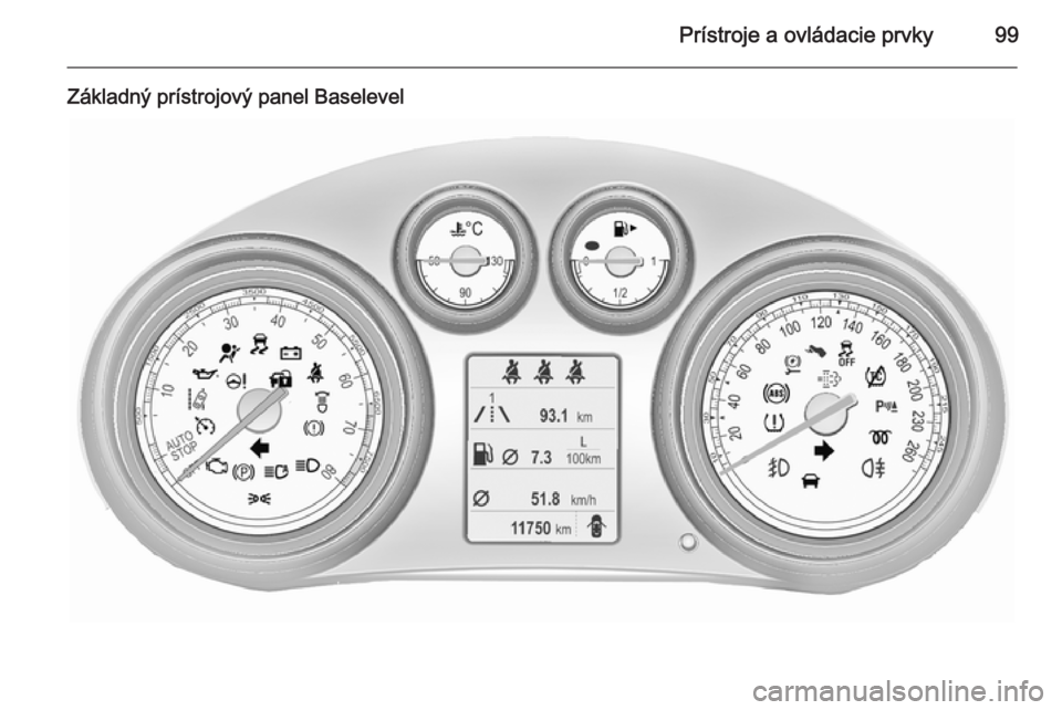 OPEL INSIGNIA 2015.5  Používateľská príručka (in Slovak) Prístroje a ovládacie prvky99
Základný prístrojový panel Baselevel 