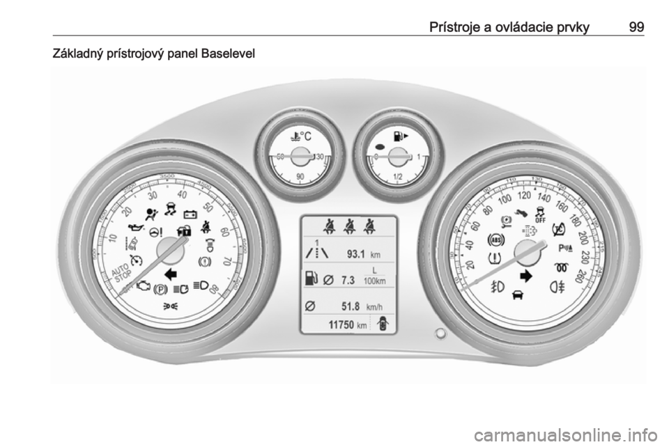OPEL INSIGNIA 2017  Používateľská príručka (in Slovak) Prístroje a ovládacie prvky99Základný prístrojový panel Baselevel 