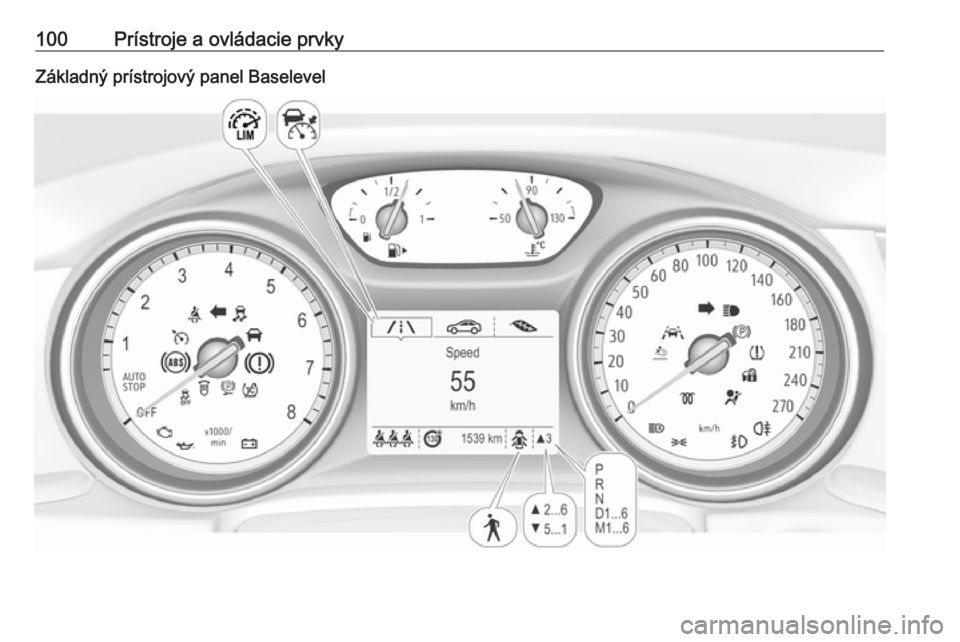 OPEL INSIGNIA BREAK 2017.75  Používateľská príručka (in Slovak) 100Prístroje a ovládacie prvkyZákladný prístrojový panel Baselevel 