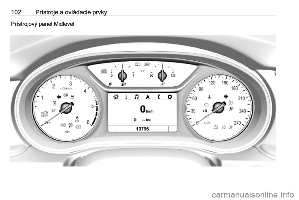 OPEL INSIGNIA BREAK 2019  Používateľská príručka (in Slovak) 102Prístroje a ovládacie prvkyPrístrojový panel Midlevel 