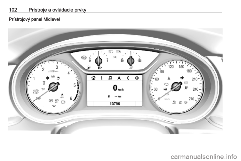 OPEL INSIGNIA BREAK 2019.5  Používateľská príručka (in Slovak) 102Prístroje a ovládacie prvkyPrístrojový panel Midlevel 