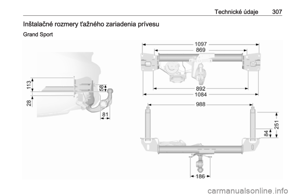 OPEL INSIGNIA BREAK 2020  Používateľská príručka (in Slovak) Technické údaje307Inštalačné rozmery ťažného zariadenia prívesu
Grand Sport 