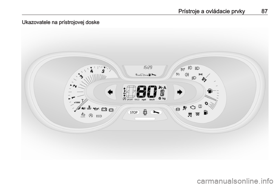OPEL VIVARO B 2016.5  Používateľská príručka (in Slovak) Prístroje a ovládacie prvky87Ukazovatele na prístrojovej doske  OPEL VIVARO B 2016.5  Používateľská príručka (in Slovak) Prístroje a ovládacie prvky87Ukazovatele na prístrojovej doske