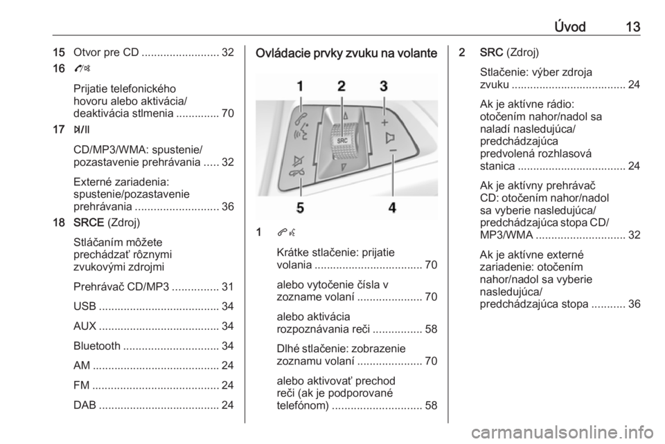OPEL ZAFIRA C 2016 Návod na obsluhu informačného systému (in Slovak) Úvod1315Otvor pre CD ......................... 32
16 O
Prijatie telefonického
hovoru alebo aktivácia/
deaktivácia stlmenia .............. 70
17 T
CD/MP3/WMA: spustenie/
pozastavenie prehrávania . OPEL ZAFIRA C 2016 Návod na obsluhu informačného systému (in Slovak) Úvod1315Otvor pre CD ......................... 32
16 O
Prijatie telefonického
hovoru alebo aktivácia/
deaktivácia stlmenia .............. 70
17 T
CD/MP3/WMA: spustenie/
pozastavenie prehrávania .