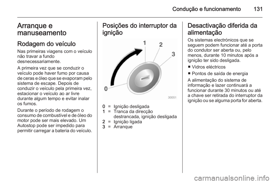 OPEL ADAM 2014.5 Manual de Informação e Lazer (in Portugues) Condução e funcionamento131Arranque emanuseamento
Rodagem do veículo
Nas primeiras viagens com o veículo não travar a fundo
desnecessariamente.
A primeira vez que se conduzir o
veículo pode have OPEL ADAM 2014.5 Manual de Informação e Lazer (in Portugues) Condução e funcionamento131Arranque emanuseamento
Rodagem do veículo
Nas primeiras viagens com o veículo não travar a fundo
desnecessariamente.
A primeira vez que se conduzir o
veículo pode have