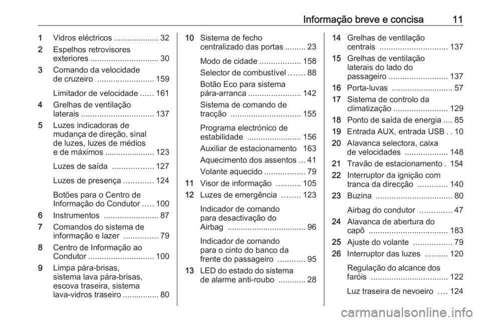 OPEL ADAM 2018.5 Manual de Instruções (in Portugues) Informação breve e concisa111Vidros eléctricos .................... 32
2 Espelhos retrovisores
exteriores .............................. 30
3 Comando da velocidade
de cruzeiro .................... OPEL ADAM 2018.5 Manual de Instruções (in Portugues) Informação breve e concisa111Vidros eléctricos .................... 32
2 Espelhos retrovisores
exteriores .............................. 30
3 Comando da velocidade
de cruzeiro ....................