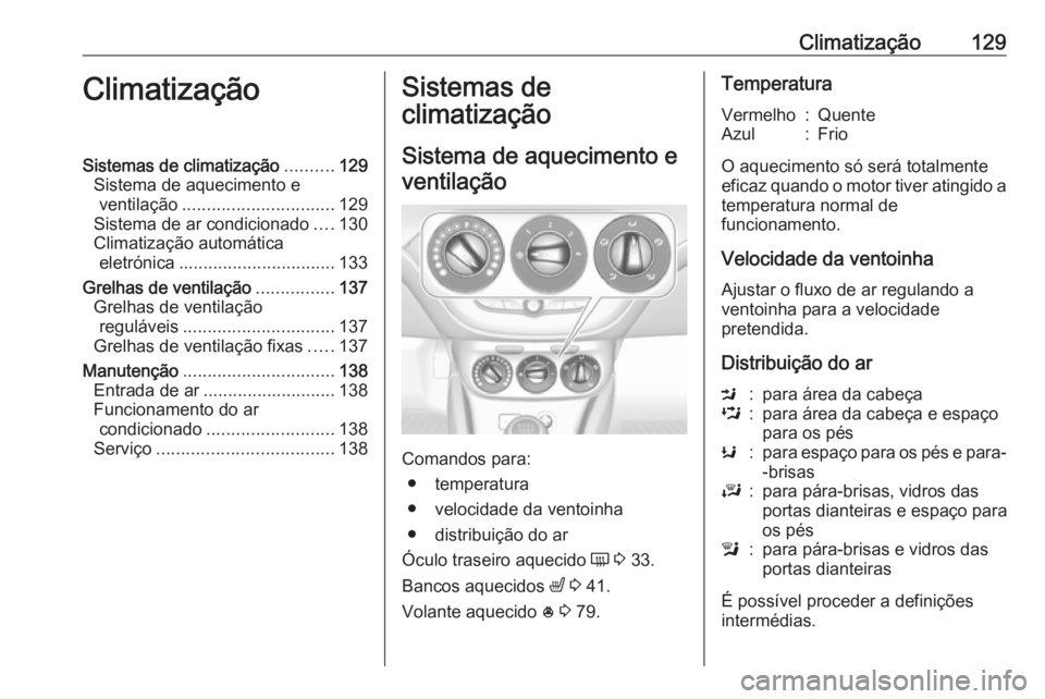 OPEL ADAM 2018.5 Manual de Instruções (in Portugues) Climatização129ClimatizaçãoSistemas de climatização..........129
Sistema de aquecimento e ventilação ............................... 129
Sistema de ar condicionado ....130
Climatização autom OPEL ADAM 2018.5 Manual de Instruções (in Portugues) Climatização129ClimatizaçãoSistemas de climatização..........129
Sistema de aquecimento e ventilação ............................... 129
Sistema de ar condicionado ....130
Climatização autom