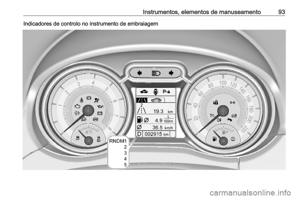 OPEL ADAM 2018.5 Manual de Instruções (in Portugues) Instrumentos, elementos de manuseamento93Indicadores de controlo no instrumento de embraiagem OPEL ADAM 2018.5 Manual de Instruções (in Portugues) Instrumentos, elementos de manuseamento93Indicadores de controlo no instrumento de embraiagem