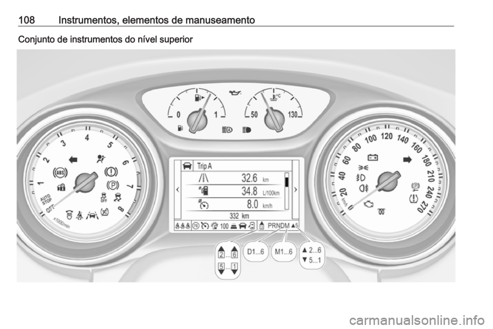 OPEL ASTRA K 2016.5 Manual de Instruções (in Portugues) 108Instrumentos, elementos de manuseamentoConjunto de instrumentos do nível superior OPEL ASTRA K 2016.5 Manual de Instruções (in Portugues) 108Instrumentos, elementos de manuseamentoConjunto de instrumentos do nível superior