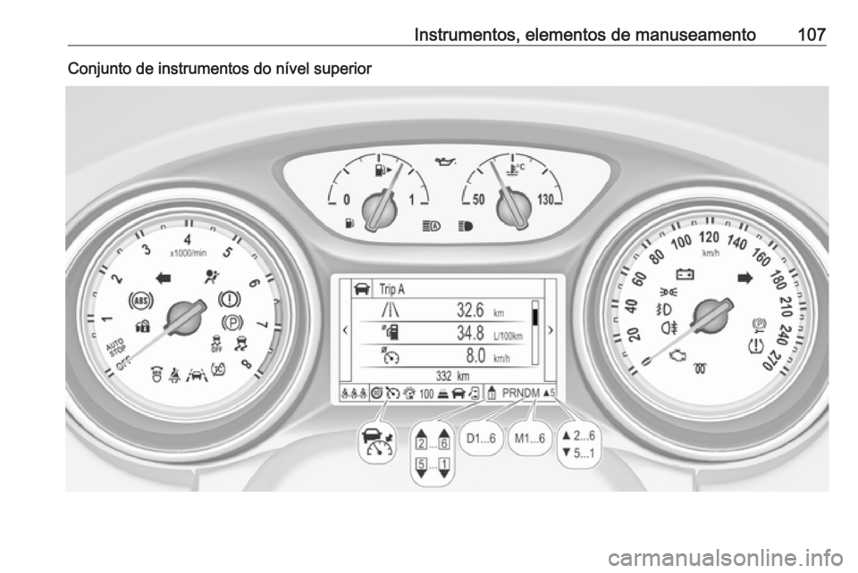 OPEL ASTRA K 2017 Manual de Instruções (in Portugues) Instrumentos, elementos de manuseamento107Conjunto de instrumentos do nível superior OPEL ASTRA K 2017 Manual de Instruções (in Portugues) Instrumentos, elementos de manuseamento107Conjunto de instrumentos do nível superior