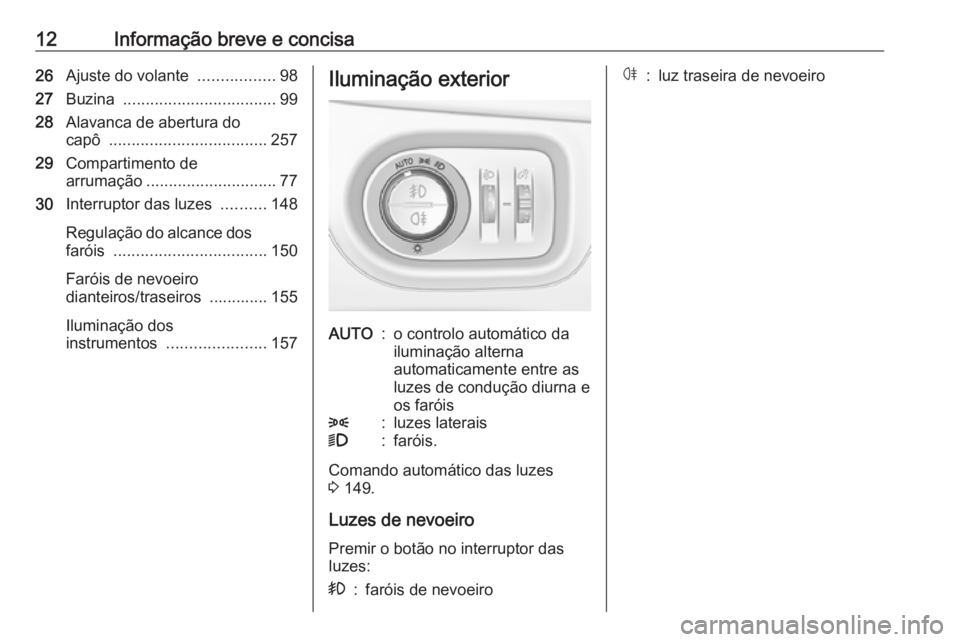 OPEL ASTRA K 2018.75 Manual de Instruções (in Portugues) 12Informação breve e concisa26Ajuste do volante .................98
27 Buzina .................................. 99
28 Alavanca de abertura do
capô ................................... 257
29 Com OPEL ASTRA K 2018.75 Manual de Instruções (in Portugues) 12Informação breve e concisa26Ajuste do volante .................98
27 Buzina .................................. 99
28 Alavanca de abertura do
capô ................................... 257
29 Com