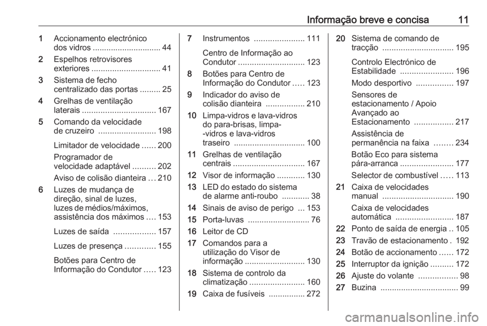 OPEL ASTRA K 2019.5 Manual de Instruções (in Portugues) Informação breve e concisa111Accionamento electrónico
dos vidros .............................. 44
2 Espelhos retrovisores
exteriores .............................. 41
3 Sistema de fecho
centraliza OPEL ASTRA K 2019.5 Manual de Instruções (in Portugues) Informação breve e concisa111Accionamento electrónico
dos vidros .............................. 44
2 Espelhos retrovisores
exteriores .............................. 41
3 Sistema de fecho
centraliza