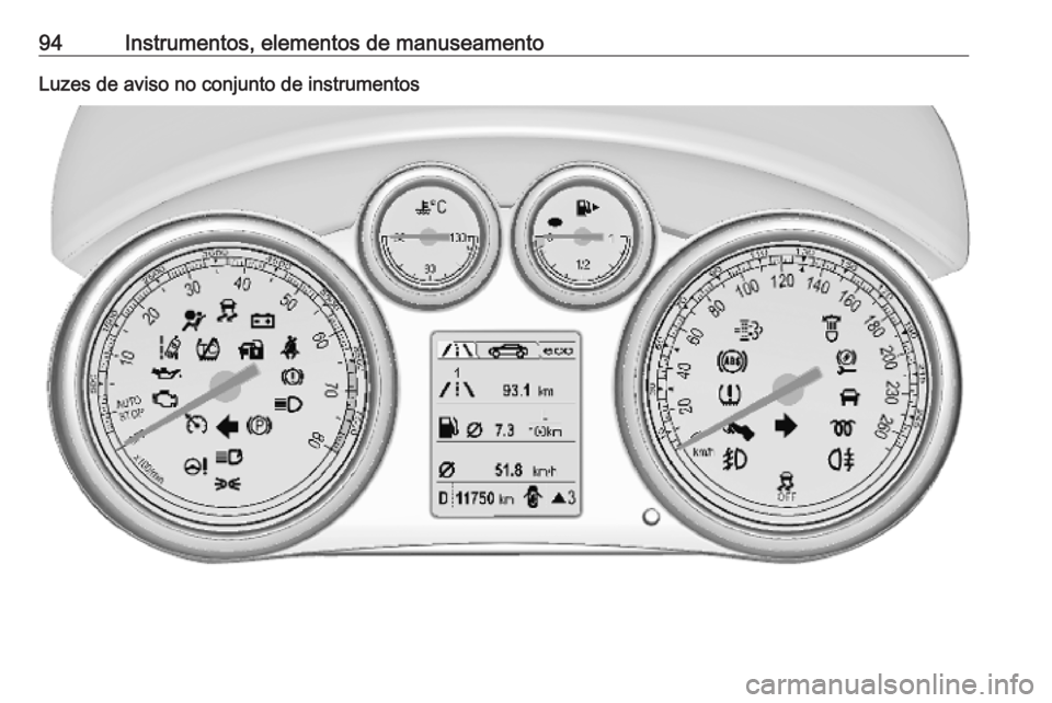 OPEL CASCADA 2019 Manual de Instruções (in Portugues) 94Instrumentos, elementos de manuseamentoLuzes de aviso no conjunto de instrumentos OPEL CASCADA 2019 Manual de Instruções (in Portugues) 94Instrumentos, elementos de manuseamentoLuzes de aviso no conjunto de instrumentos
