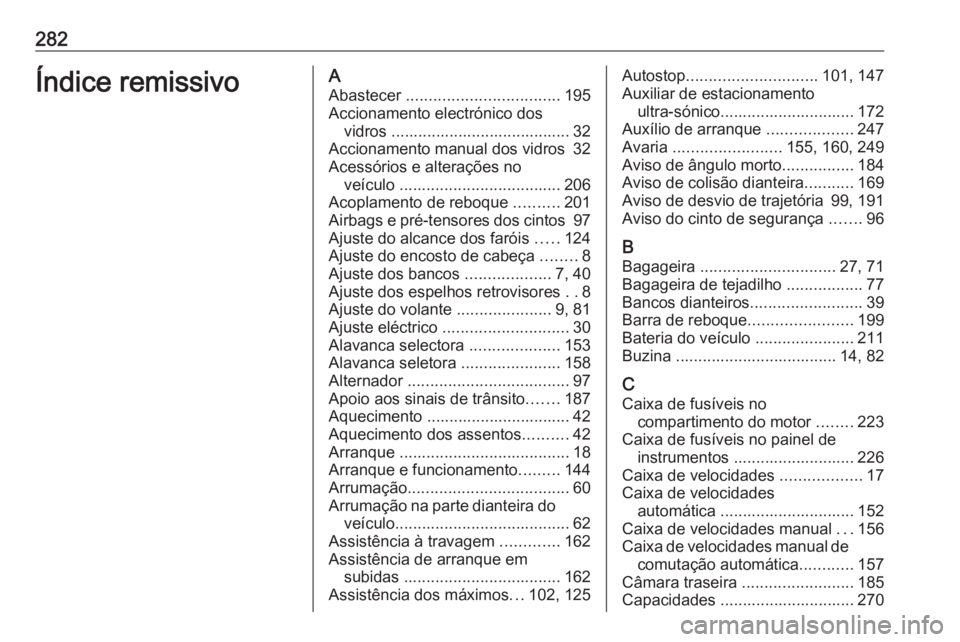 OPEL CORSA 2016.5 Manual de Instruções (in Portugues) 282Índice remissivoAAbastecer .................................. 195
Accionamento electrónico dos vidros ........................................ 32
Accionamento manual dos vidros 32
Acessórios e OPEL CORSA 2016.5 Manual de Instruções (in Portugues) 282Índice remissivoAAbastecer .................................. 195
Accionamento electrónico dos vidros ........................................ 32
Accionamento manual dos vidros 32
Acessórios e